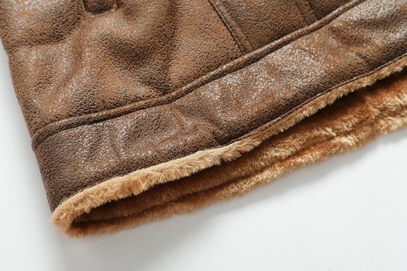 Winter Men's Suede Leather Coat High Quality Thick Fleece Warm Leather Jacket Fashion Turn Down Collar Male Loose Casual Coats
