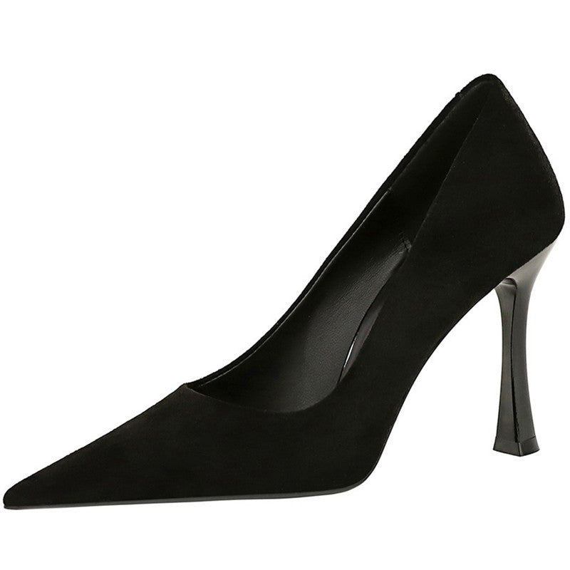 Autumn Simple Elegant 10cm 7cm High Heels Stiletto Womens Shoes Pointed Black Etiquette Professional Single Shoes Wedding Shoes