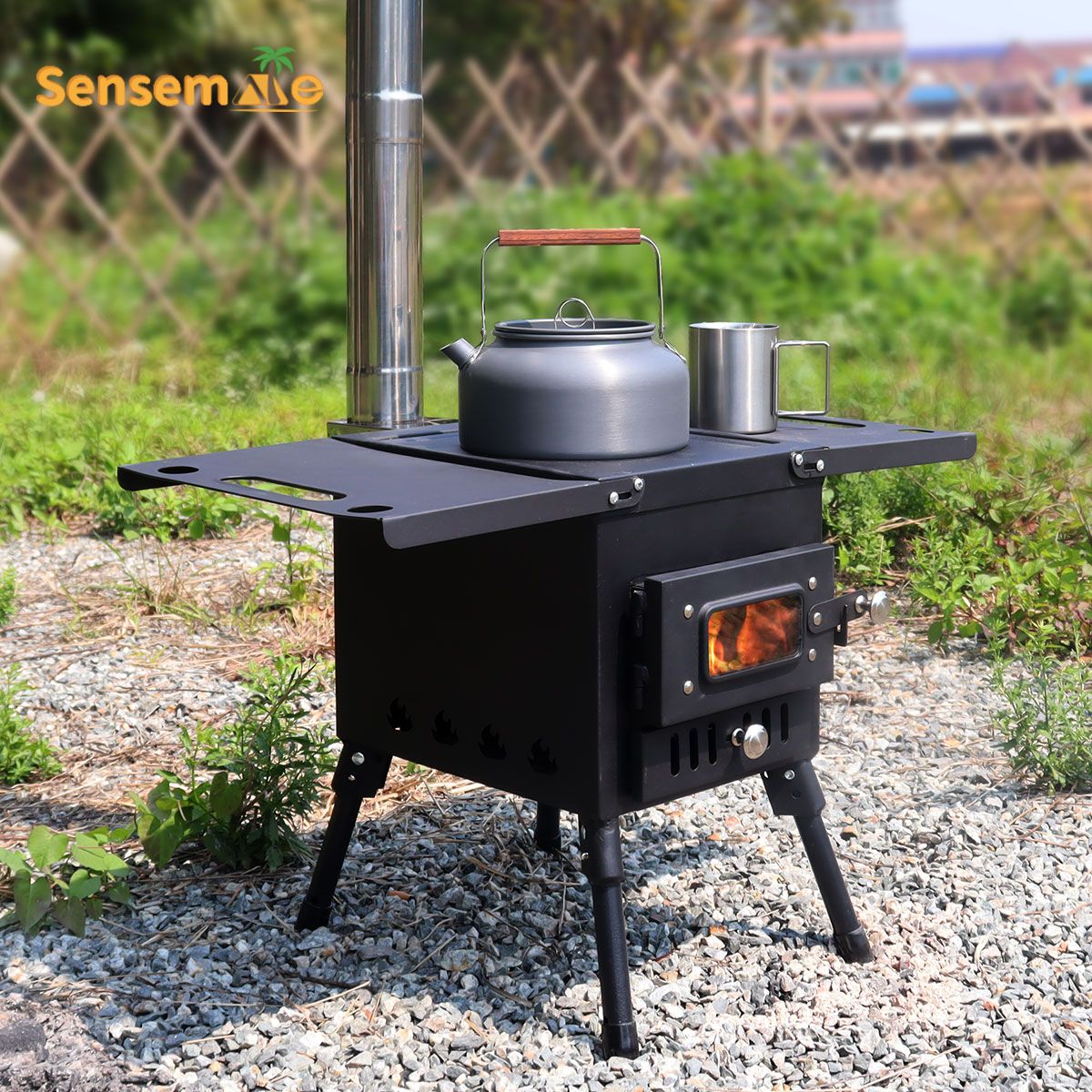 Folding Camping Wood Stove,Portable Tent Heater with 5-Section Detachable Chimney,Ice Fishing Firewood Burner,Outdoor Cook & BBQ