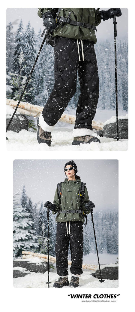Winter Down Pants Men's Trendy Ski Waterproof Thick Fleece Warm Straight Cotton Trousers Women's Casual Cold-proof Padded Pants