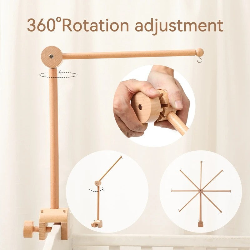 Crib Bell Rotary Music Box with Songs 0 12 Months Baby Bed Hanging Bell Toy Motor Accessory Pendant Toy Nursery Plays Wood Grain
