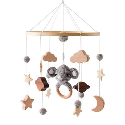 Crib Bell Rotary Music Box with Songs 0 12 Months Baby Bed Hanging Bell Toy Motor Accessory Pendant Toy Nursery Plays Wood Grain