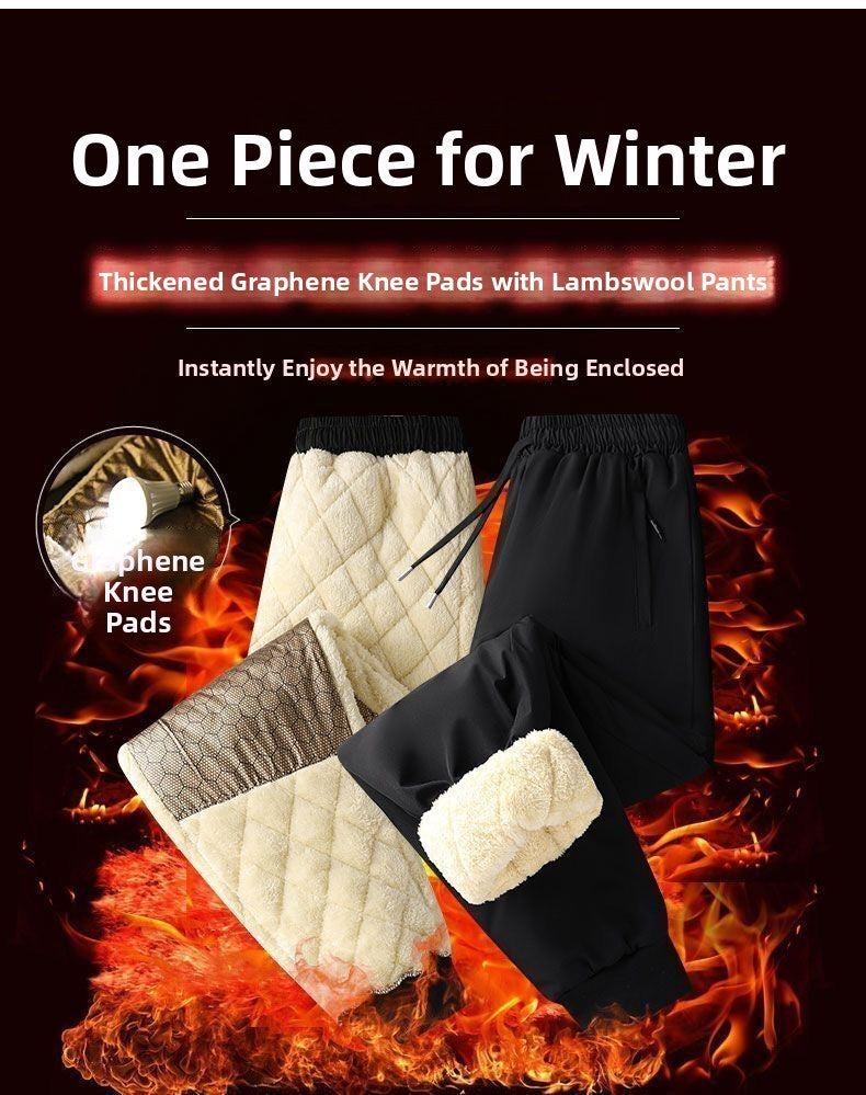 Men's Winter Thiened down Cotton Pants Lamb Velvet aphene Knee-Pad Windproof Warm Long Trousers for Snowy Busin Casual