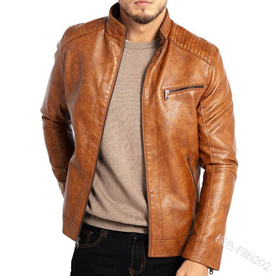 Men's PU Leather Jacket Stand-Up Collar Punk Motorcycle Style Fashion European American Teenagers Male Outerwear