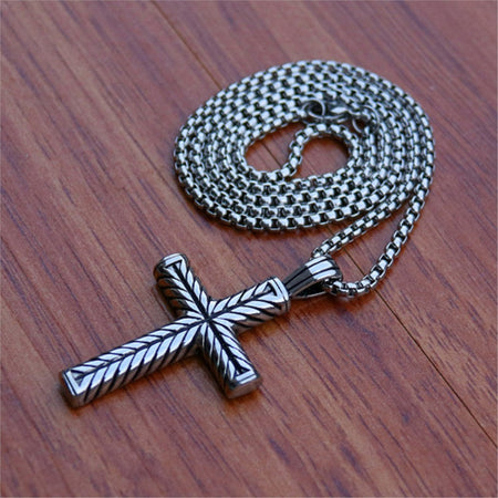 Twisted Pattern Cross Pendant Necklace Retro Simple Stainless Steel Chain Silver Color Hip Hop Jewelry Gifts For Women Men