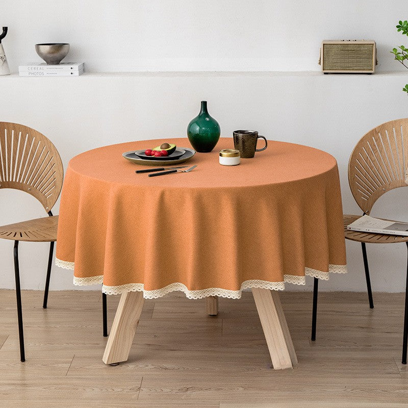 Large Round Tablecloth Solid Color Cotton Linen Waterproof Table Cloth Oil-Proof Table Cover for Kitchen Garden Restaurant