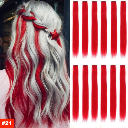 Colored Highlight 22 Inch Synthetic Hair Extensions Rainbow Long Straight Hairpieces for Women Kids Girls Purple Pink Blue