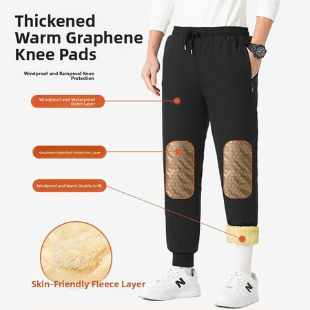 Men's Winter Thiened down Cotton Pants Lamb Velvet aphene Knee-Pad Windproof Warm Long Trousers for Snowy Busin Casual