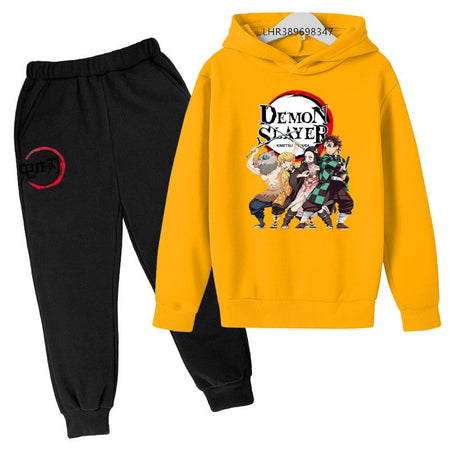 Anime Demon slaying ninja Suitable for children's hooded sweatshirt outerwear pants set autumn winter clothing for boys girls