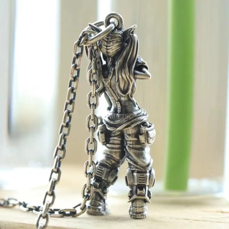 Silver-Plated Anime Mecha Beautiful Girl Girl Pendant Necklace Men and Women Hip-Hop Rock Punk Trendy Jewelry Gift
