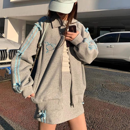 Lapel Collar Long Sleeved Hooded Y2k Sweet Korean Ins Sweatshirts for Women Clothing Loose Autumn Zipper Coat Top Women