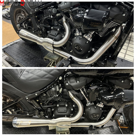 2-in-1 Stainless Steel Motorcycle Exhaust Muffler 1 3/4" to 2" Exhaust Pipes For Harley Low Rider ST Fat Bob FXFB FXFBS 2018-Up