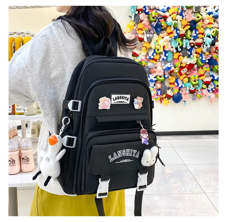 5-piece Set of Free Pendants Forest Style Korean Version Casual Harajuku Student Backpack for High School Girls Large Capacity