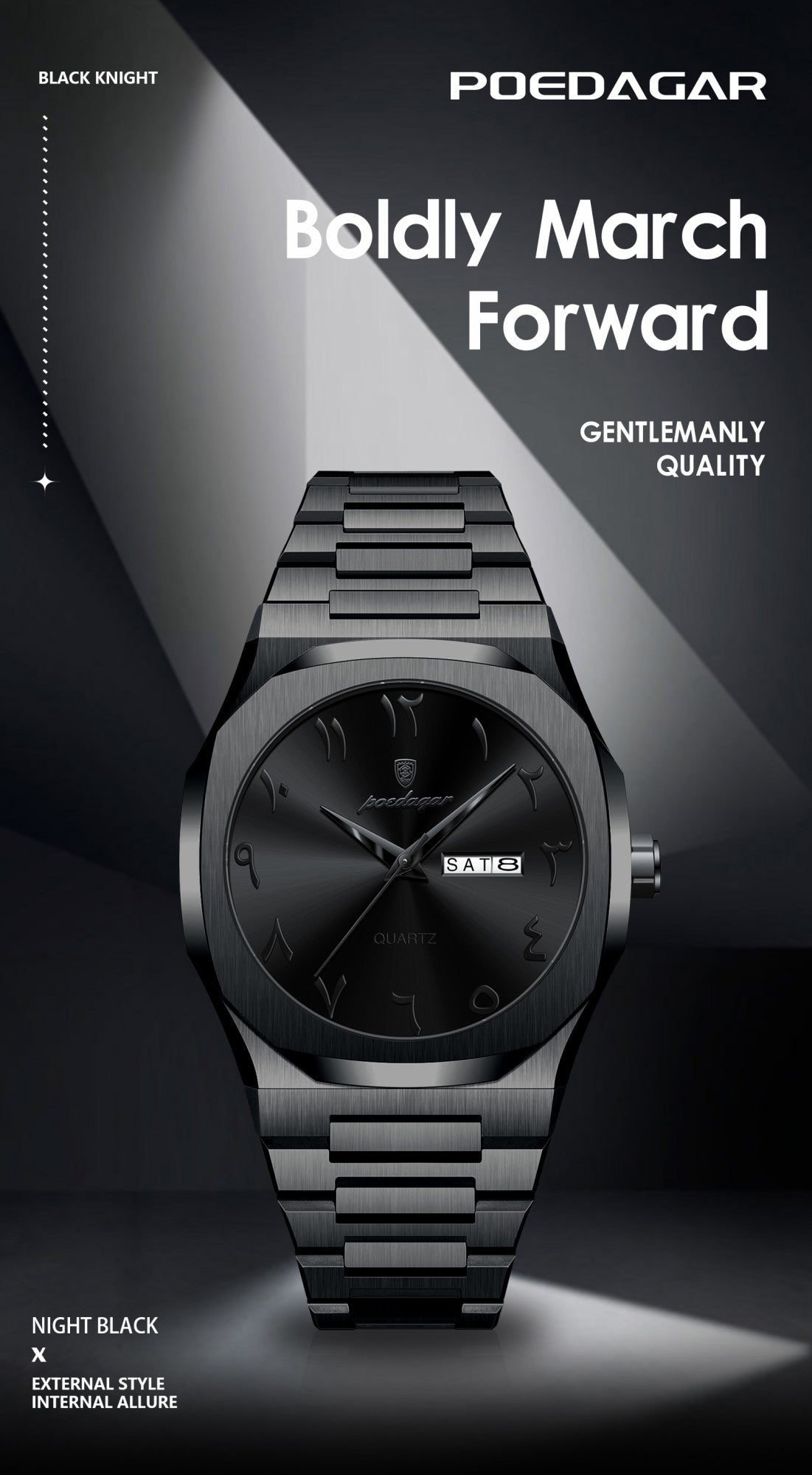 POEDAGAR Fashion High Quality Men Clock Date Week Waterproof Watch For Man Quartz Stainless Steel Luxury Men's Watches Reloj+Box