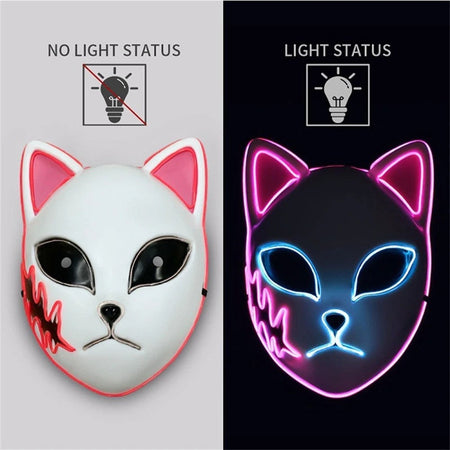 2024 Halloween Neon Mask Cosplay Japanese Anime Neon LED Demon Slayer Mask Halloween Party Costume Props