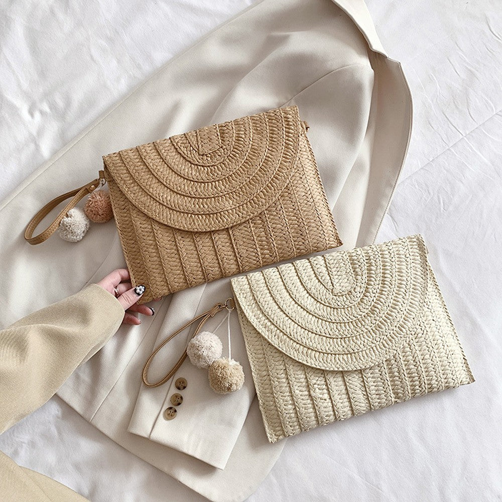 Handmade Ladies Straw Woven Bags Women Summer Holiday Beach Casual Clutch Purse Elegant Shoulder Handbag Raffia Envelope Wallets