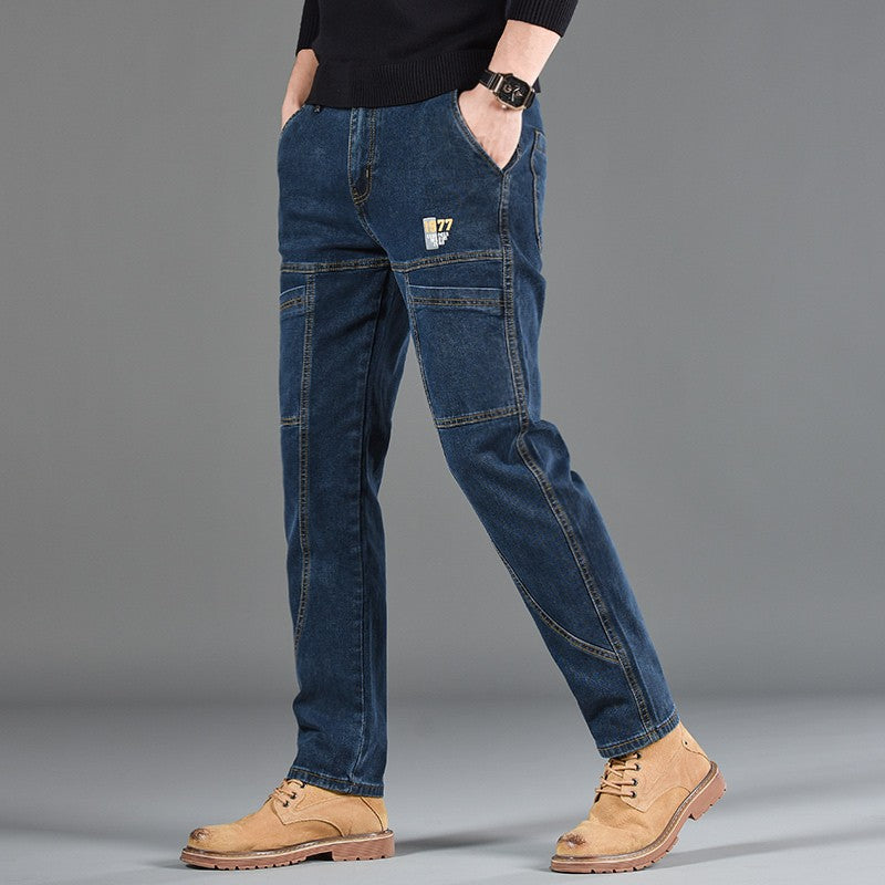 Fashion Print Six-Pocket Jeans Small Straight Cut Style Men's Casual Comfortable Fit Clothing