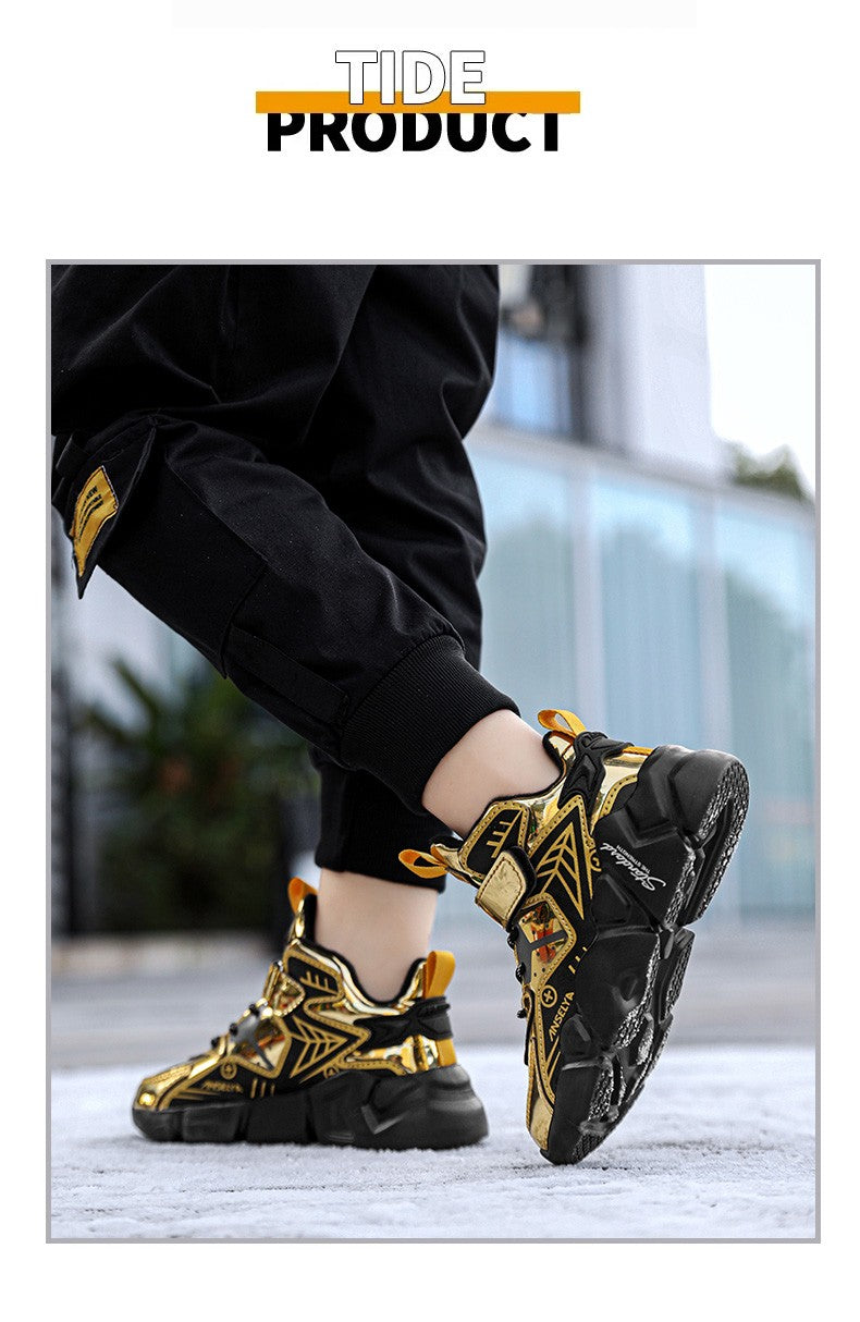 Winter Children's Fashion Sports Shoes Leather Boys' Running Sneakers Flat Casual Walking Shoes Warm Lightweight Outdoor Boots