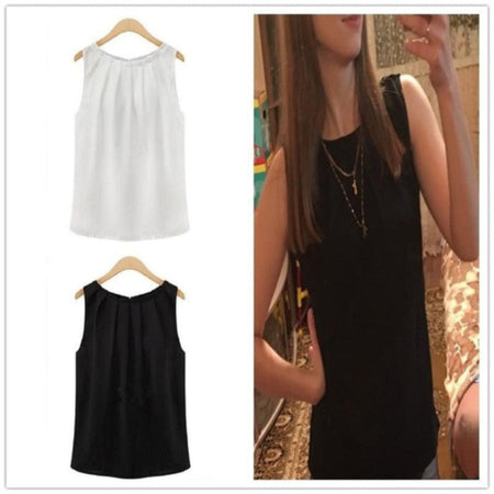 Travel Work Blouse Women New Summer Blouse Fashion Sleeveless Round Neck Chiffon Blouse Cloth Vestidos