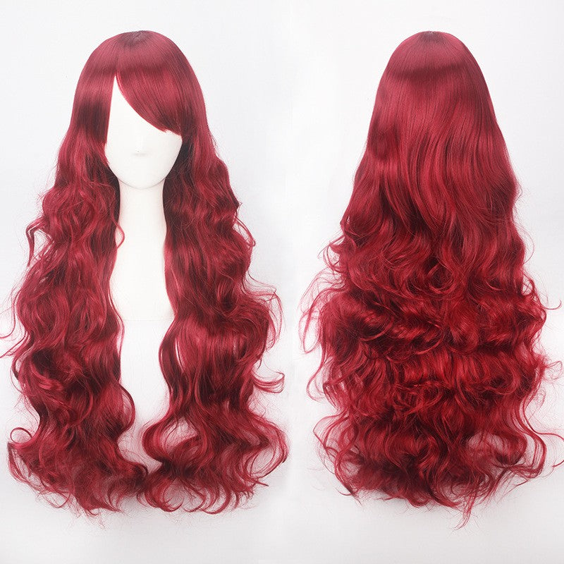 European and American style cos color anime wig, with foreign trade buckle net, universal, 80CM long, curly Synthetic fiber wig
