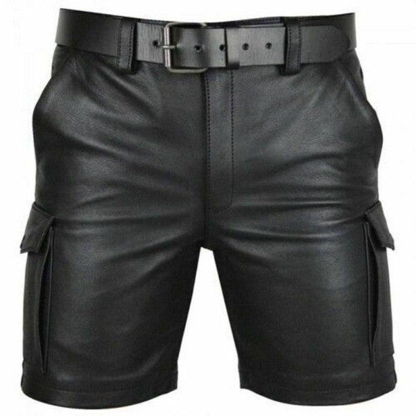 New Arrival Casual Men's ort Leather Pants Pure Color PU Leisure Straight Leg Long Trousers Wi Bestseller