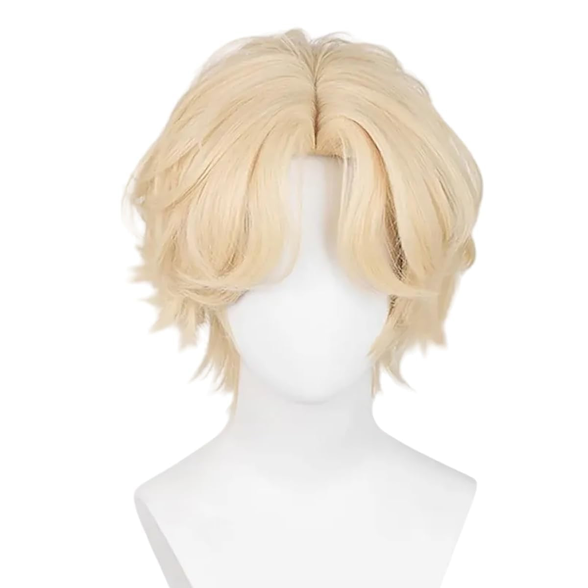 Unisex Short Blonde Wig for Cosplay Costumes Synthetic Fiber Wig with Bangs Halloween Party Anime Wig