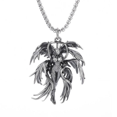 Silver-Plated Anime Mecha Beautiful Girl Girl Pendant Necklace Men and Women Hip-Hop Rock Punk Trendy Jewelry Gift