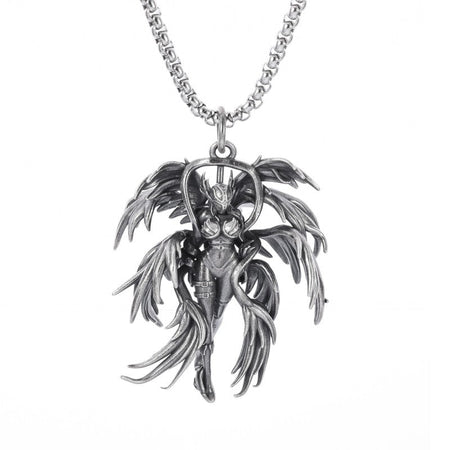 Silver-Plated Anime Mecha Beautiful Girl Girl Pendant Necklace Men and Women Hip-Hop Rock Punk Trendy Jewelry Gift