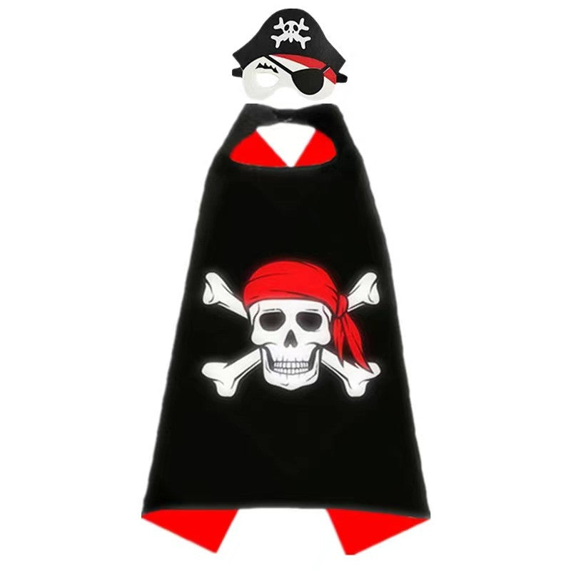 3-12Y  Pirate Skull Cape Toddler Play House Dress Up Cape Printed Pattern Holiday Performance Fashion Suit Halloween Party Gift