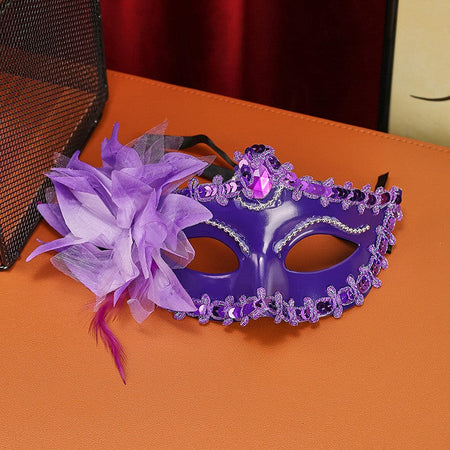 Luxury Flower Rhinestone Masquerade Mask, Elegant Venetian Half Face Mask for Women Halloween Party, Wedding and Themed Events