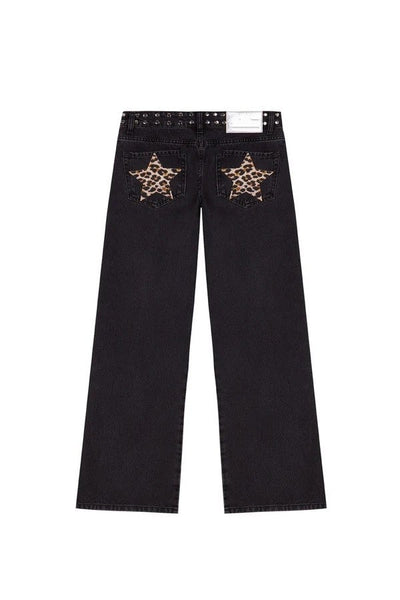 Y2K Women's Straight Leg Jeans Personalized Lucky Star Texture Retro Baggy Jeans Stylish High Street Willow Nail Low Waist Jeans