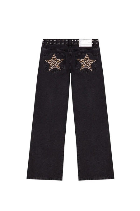 Y2K Women's Straight Leg Jeans Personalized Lucky Star Texture Retro Baggy Jeans Stylish High Street Willow Nail Low Waist Jeans