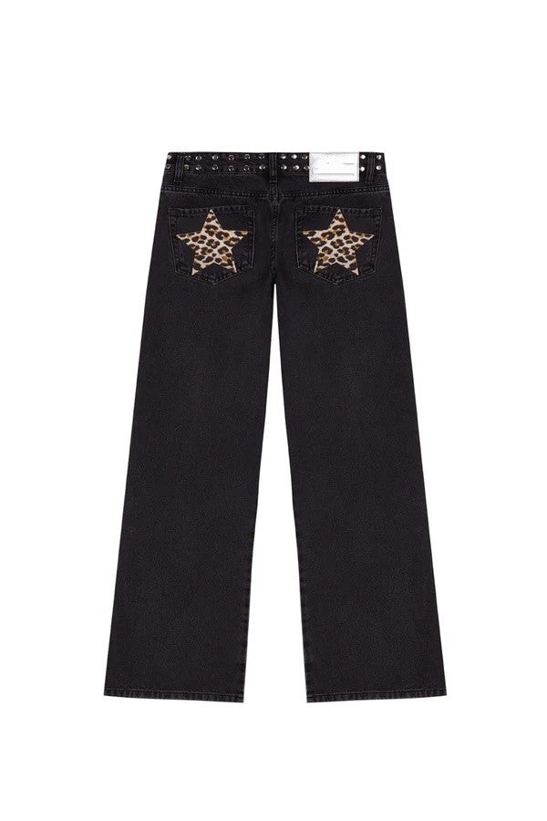 Y2K Women's Straight Leg Jeans Personalized Lucky Star Texture Retro Baggy Jeans Stylish High Street Willow Nail Low Waist Jeans
