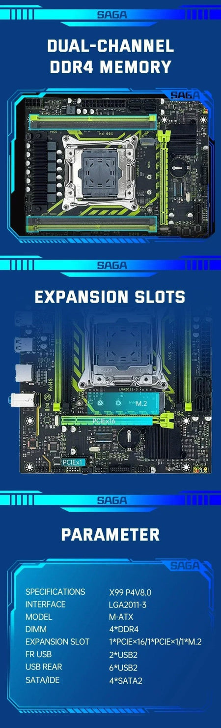 SOYO X99 Motherboard Set With LGA2011-3 Xeon E5 2630 V4 CPU DDR4 16GB (1*16GB)  2133MHz RAM NVME M.2 SATA Computer Accessories