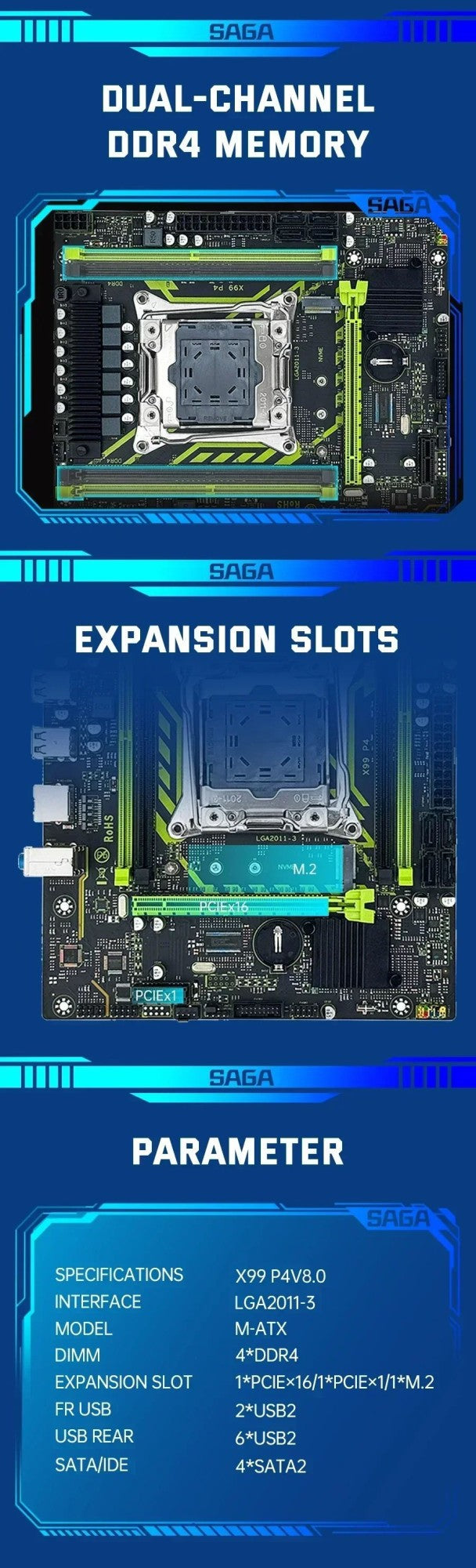 SOYO X99 Motherboard Set With LGA2011-3 Xeon E5 2630 V4 CPU DDR4 16GB (1*16GB)  2133MHz RAM NVME M.2 SATA Computer Accessories
