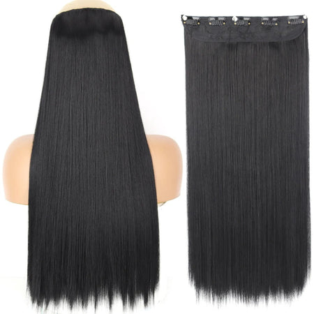 Long Straight Hairstyle 5 Clip Natural Hair Extension Synthetic Fiber Heat-Resistant Hairpiece 22"32" Black Brown Blonde