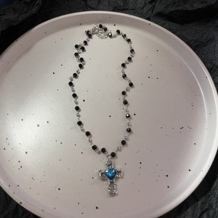 Trendy Punk Blue Cross Pendant Sliver Color Chain Necklace For Women Men Fashion Gothic Y2K Charms Hip Hop Jewelry Accessories