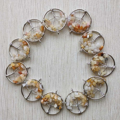Natural Amethysts Roses Quartz Stone Handmade Wire Wrapped Tree of Life Pendants 30mm for Jewelry Marking Wholesale 12pcs/lot