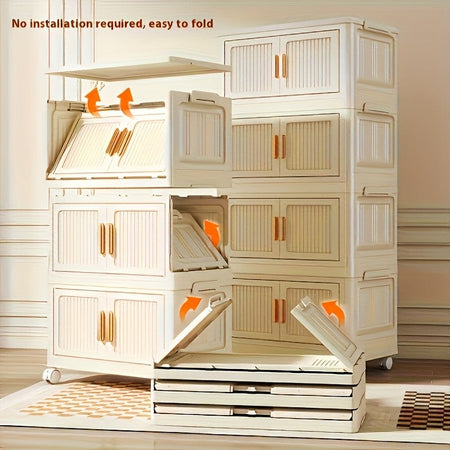 5-Tier Foldable Cabinet, Plastic Bins, Portable Wardrobe Organizer, Rolling Stackable Drawers. For Bedroom, Living Rm, Office