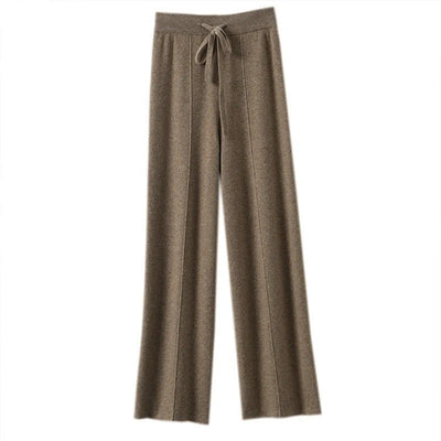 High Waist Wide Leg Pants Mid-Seam Knitted Trousers Drawstring Waist Belted Floor-Length Pure Color Versatile Autumn Winter Casu