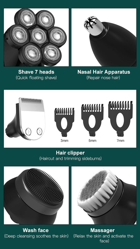 Kensen 5 In 1 Electric Shaver 7D Floating Cutter Head Rechargeable Shaver Kit For Men IPX6 Waterproof Beard Trimmer head shavers