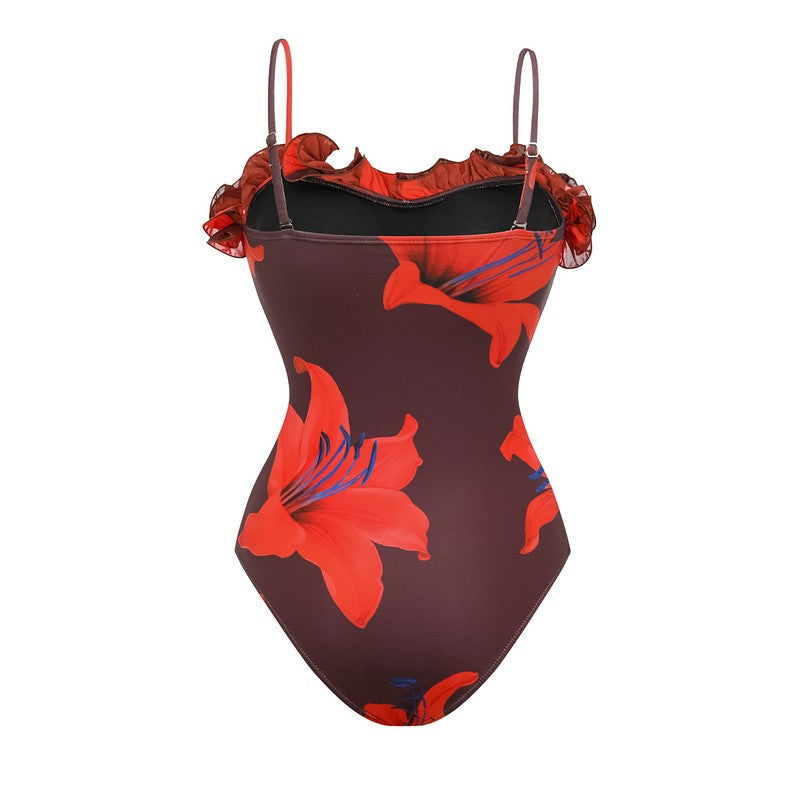 Women Sexy Bikini Set Swimsuit Lily Contrast Print Fabric Patchwork Skirt Push Up Swimsuit Biquini Bodysuit Bathing Suits