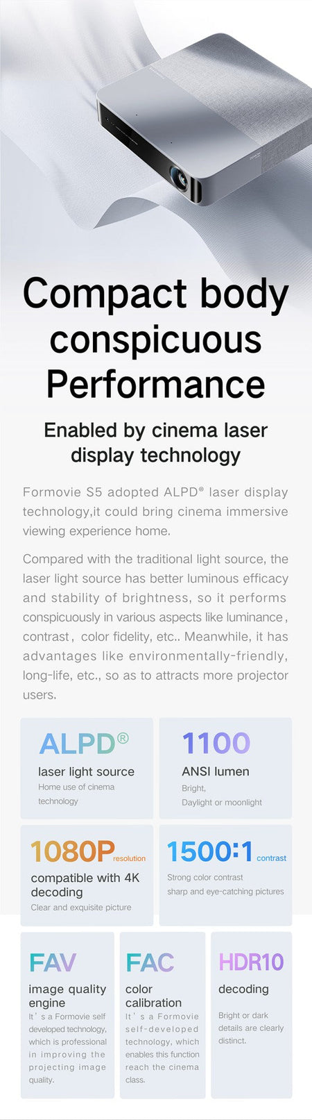 Formovie S5 Laser Projector FHD 1080P 1100ANSI Lumens Beamer Portable Mini For Home Smart Theater ALPD Bluetooth Outdoor Cinema