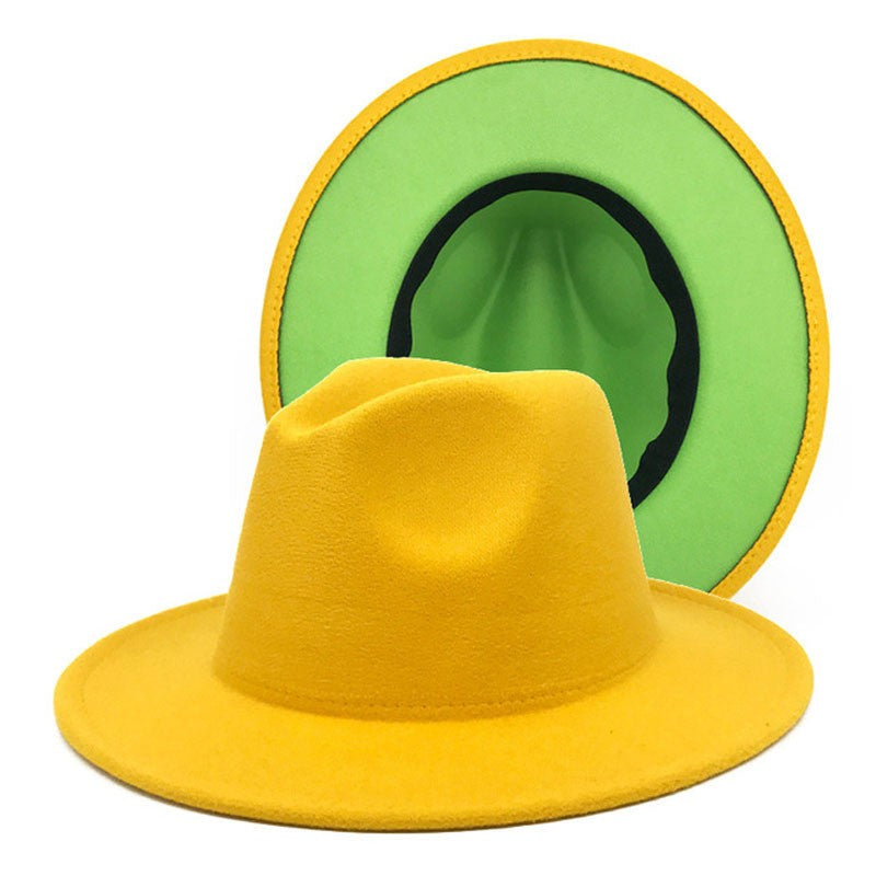 QBHAT Two-color Fedora Hat Women Men Wide Brim Felt Jazz Hat Ladies Party Top Cap Patchwork Chapeau Sombreros De Mujer 50 Colors