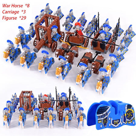 MOC Roman Empire Spartan Army Medieval Soldier Chariot Building Block Bricks Ancient Military War Helmet Toys For Children