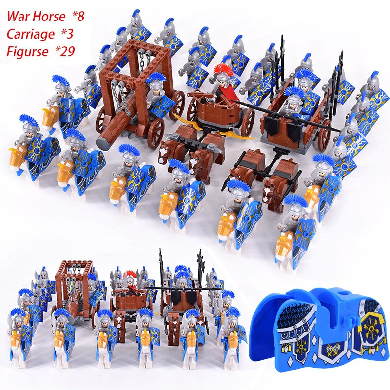 MOC Roman Empire Spartan Army Medieval Soldier Chariot Building Block Bricks Ancient Military War Helmet Toys For Children