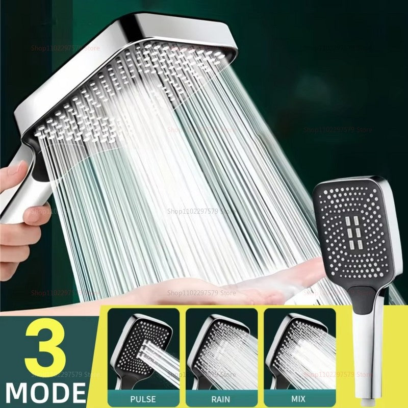 3 Mode Adjustable High Pressure Shower Head Handheld Large Flow Water Saving Pressurized Shower Head Mixer Bathroom Accessories