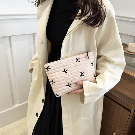 Ins Bow Embroidered Cosmetic Bag Portable Women's Bag Fashion Oxford Cloth Butterfly Print Cosmetic Bag Travel Wash Storage Bag