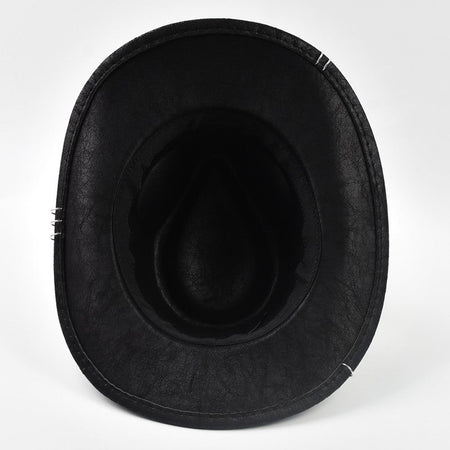 Vintage Faux Leather Western Cowboy Hat For Men Handmade Gentleman Jazz Hats Panama Cowgirl Hat Sombrero Hombre