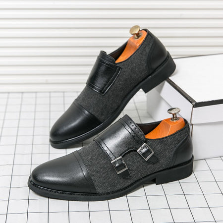 Spring Italian Double Button Loafers High-quality Blue Leather Shoes for Men Men Leather Shoes Patent Mens Wedding Dress Shoes